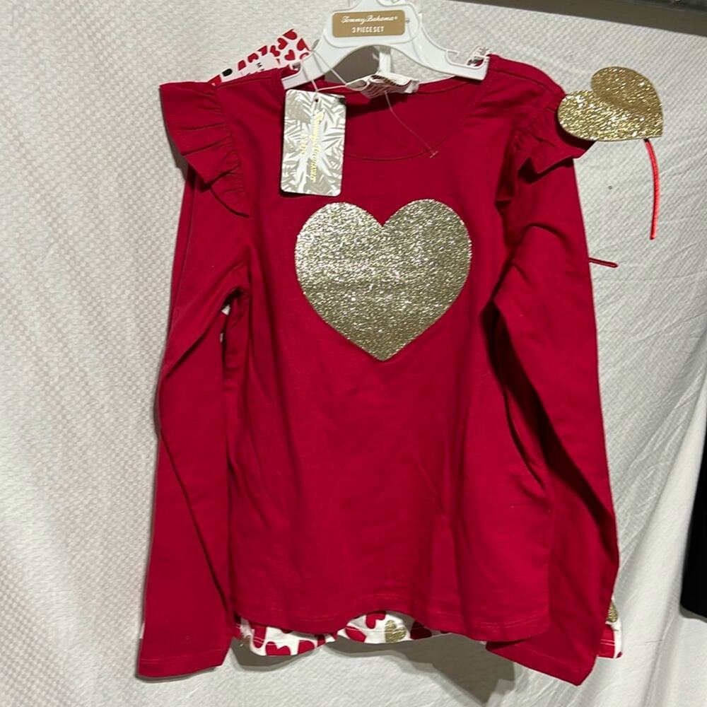 Tommy Bahama 7 red white gold heart skirt t shirt headband set NWT